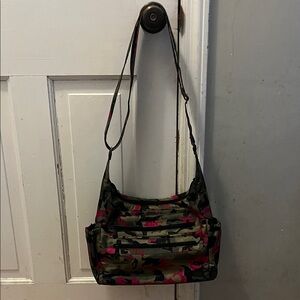 Lug Camouflage Crossbody Bag with Pink Accents